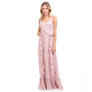 WAYF Loyal Ruffle Empire Tiered Maxi in London Fog Size XS NWT Bridesmaids Prom